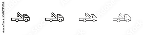 Tow truck icons in black simple line elements.