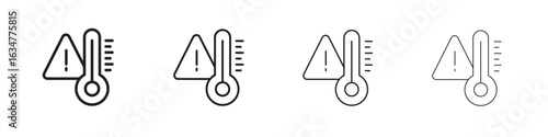 Temperature warning sign icons in black simple line elements.