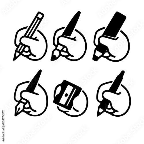 Black and white hand drawing tool icon pack