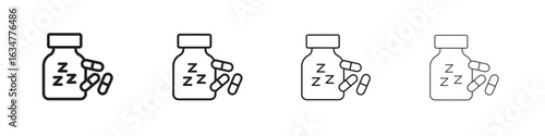 Sleeping pills icons in black simple line elements.