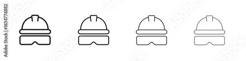Safety helmet icons in black simple line elements.