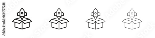 Product release icons in black simple line elements.