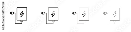 Power bank icons in black simple line elements.