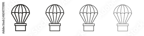 Parachute icons in black simple line elements.