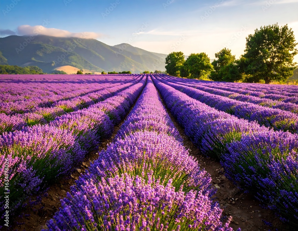 Naklejka premium Lavender field at dawn