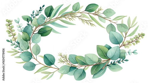 Green floral laurel wreath vector with spring leaves and olive branches on a white background