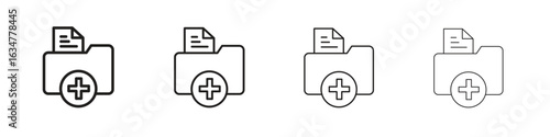 Medical history icons in black simple line elements.