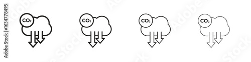 Low carbon dioxide icons in black simple line elements.