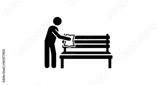 A person wipes a bench beautiful