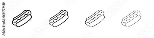 Hot dog icons in black simple line elements.