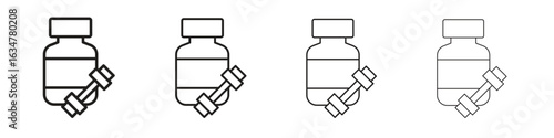 Fitness supplement icons in black simple line elements.