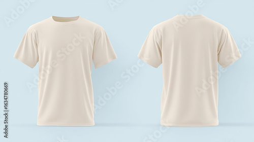 Detailed beige t-shirt mock-up template showcasing intricate textures. An elaborate 3d t-shirt mock-up for complex design work. Intricate front and back view 3d t shirt template
