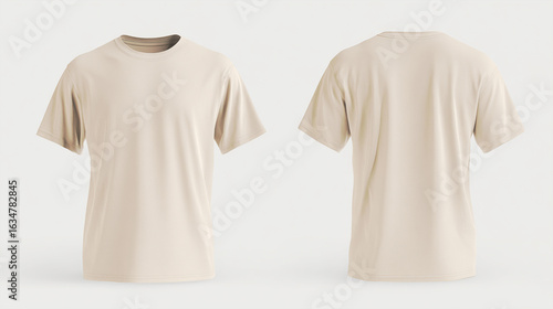 Natural beige t-shirt mock-up template for an organic and real feel. A down-to-earth 3d t-shirt mock-up for relatable branding. Organic front and back view 3d t shirt template