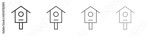 Bird house icons in black simple line elements.