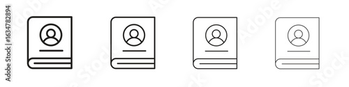 Biography icons in black simple line elements.