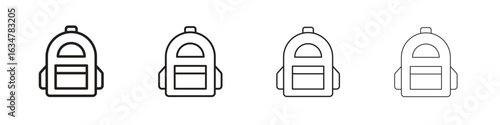 Backpack icons in black simple line elements.