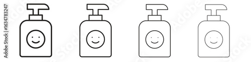 Baby shampoo icons in black simple line elements.