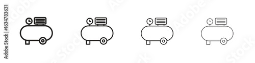 Air compressor icons in black simple line elements.