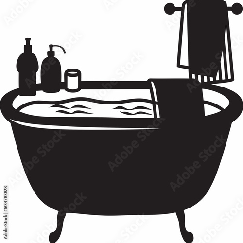Silhouette illustration of a relaxing bathtub in a bathroom
