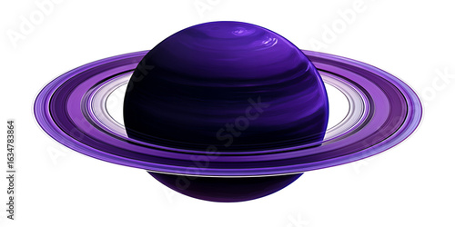 Vibrant purple saturn planet with distinct rings and subtle atmospheric bands isolated on transparent background