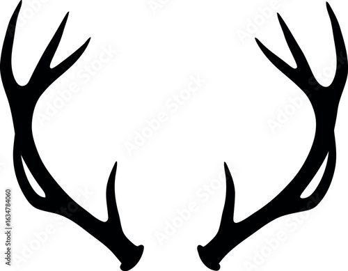 Black antlers silhouette isolated on white background