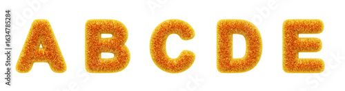 Billede på lærred 3d fur type font, fluffy alphabet letters A, B, C, D, E with yellow orange gradient hairy texture