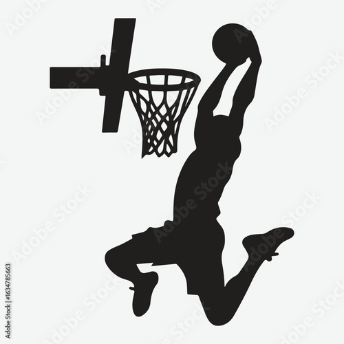 Basketball player dunking silhouette. vector player silhouette