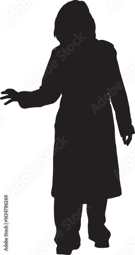 vector,silhouette front view of a a woman throw something on the ground