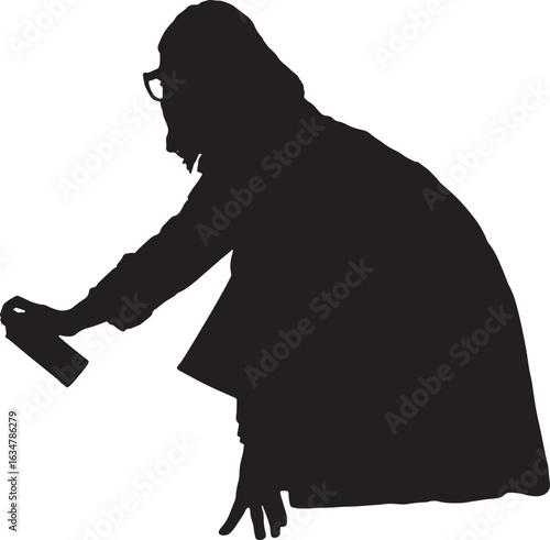 vector,silhouette side view of a woman squatting spray painting the floor
