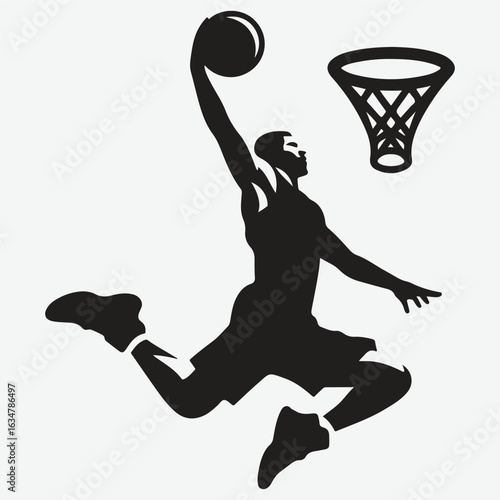 Basketball player dunking silhouette. vector player silhouette