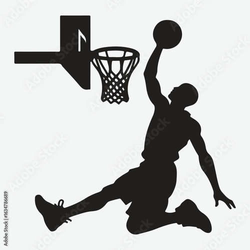 Basketball player dunking silhouette. vector player silhouette