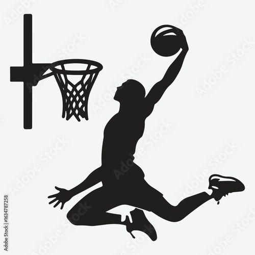 Basketball player dunking silhouette. vector player silhouette