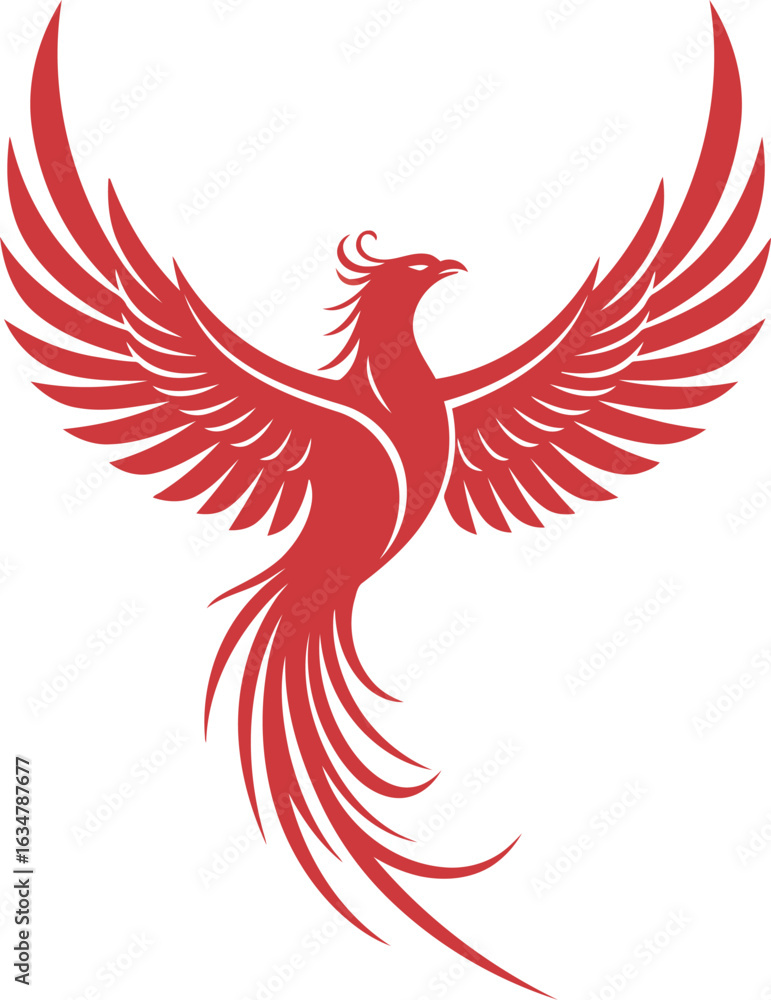 Fototapeta premium Fiery red phoenix rising mythical bird of rebirth