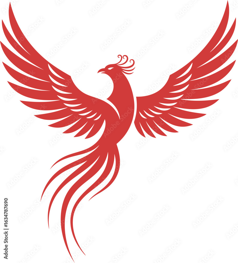 Obraz premium Fiery red phoenix bird rising wings spread vector