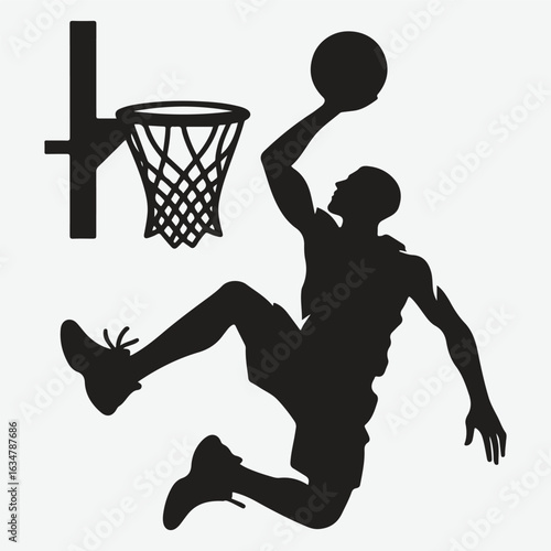 Basketball player dunking silhouette. vector player silhouette