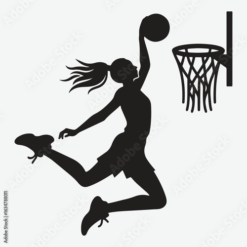 Basketball player dunking silhouette. vector player silhouette