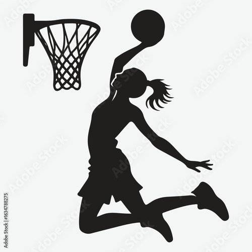 Basketball player dunking silhouette. vector player silhouette