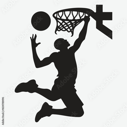 Basketball player dunking silhouette. vector player silhouette