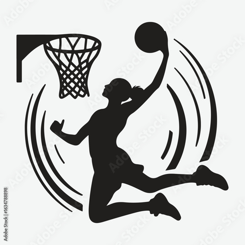 Basketball player dunking silhouette. vector player silhouette