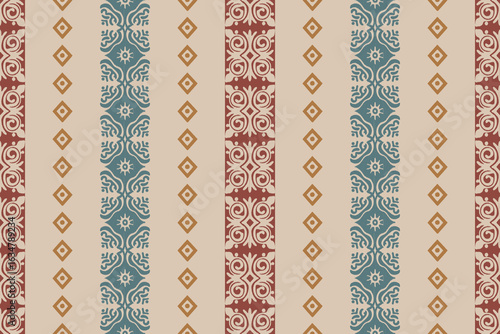Navajo Seamless vector pattern with ethnic ornament. Traditional vertical border with geometric line print featuring an Oriental motif. Vector illustration, ikat print embroidery style.