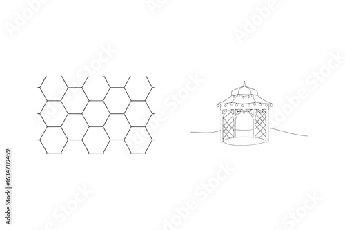 Gazebo with lights and honeycomb pattern garden structure