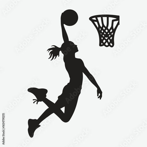 Basketball player dunking silhouette. vector player silhouette
