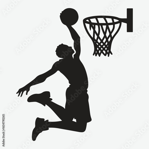 Basketball player dunking silhouette. vector player silhouette