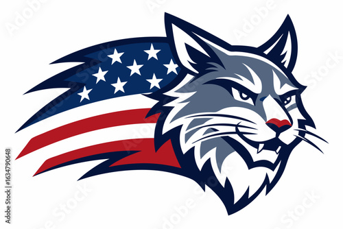 Patriotic bobcat mascot with american flag