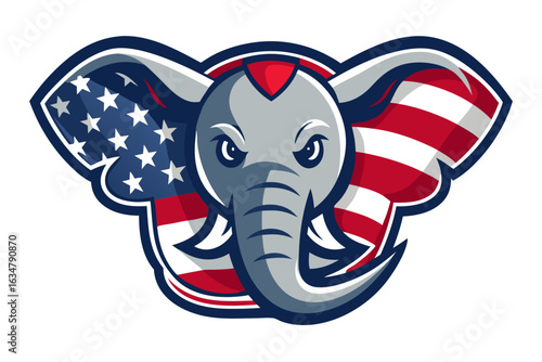 Angry elephant head with american flag ears