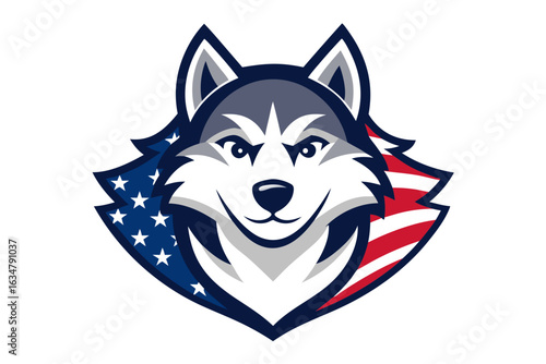 Patriotic husky mascot with american flag elements