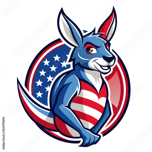 Patriotic kangaroo mascot with american flag design