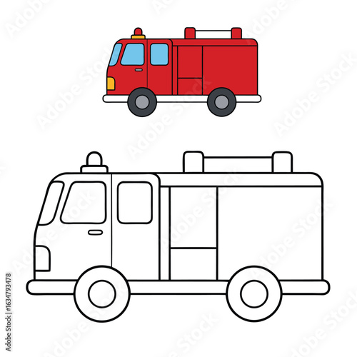 Fun fire-engine coloring page featuring a big red truck with ladders, sirens, and hoses—perfect for kids who love firefighters and rescue adventures!
