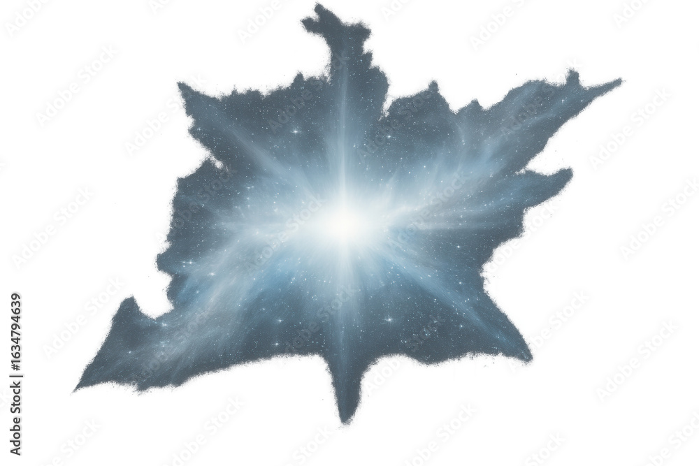 Fototapeta premium Star cluster exploding in a blue nebula galaxy creating a bright light, with transparent background