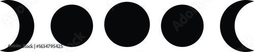 Moon Phases and Lunar Cycle Icons. A minimalist vector illustration representing the different stages of the moon, ideal for astronomy, astrology, and celestial themes.
